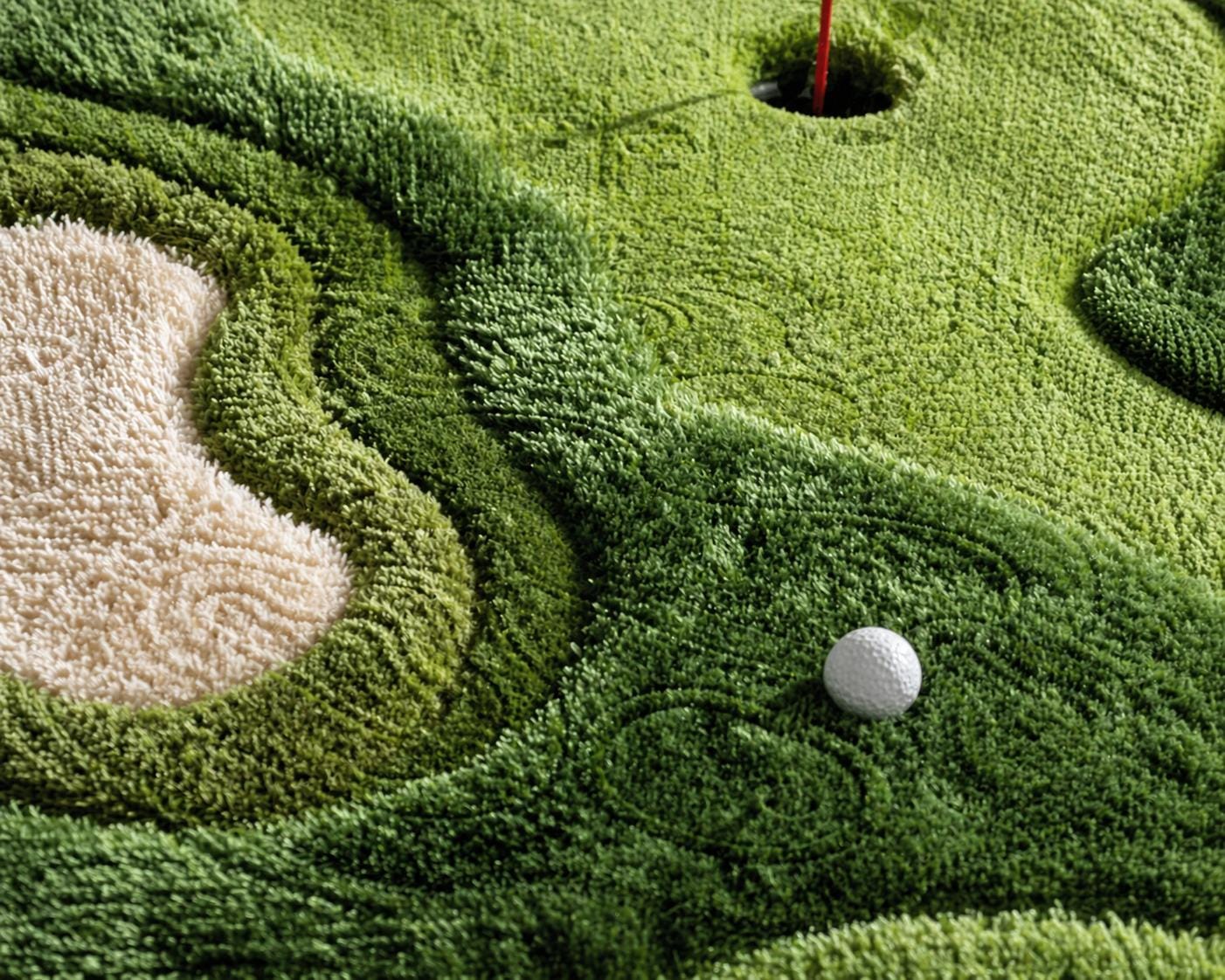 Golf Entry Rug Hand-tufted Wool Golf Course Area Rug, Sporty Living Room Carpet, Golf ...