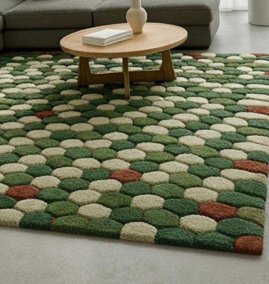 Green Earthy Pattern Rug Green Geometric Wool Area Rug, Modern Pebble Pattern - Etsy