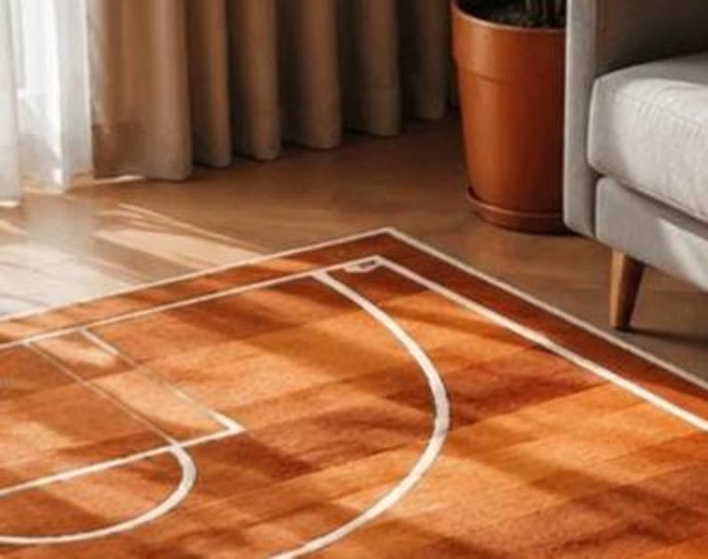 Hand-tufted Wool Basketball Court Area Rug, Sport-inspired Carpet With ...