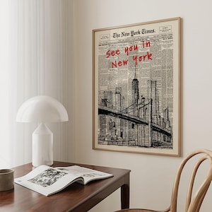 Custom Retro New York Newspaper Print, New York City Art Print, Bar Cart Art, Typography Quote Print, Trendy Wall Art, NYC Digital Print