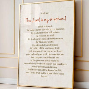 Vintage Psalm 23 Scripture Bible Verse Print, Christian Wall Art, Religious Gift Minimalist Faith Home Decor, Prayer Room Wall Digital Print