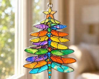 Dragonfly Suncatcher Ornament, Colorful Window Hanging Decor, Christmas Tree Decoration, Dragonfly Gift for Women