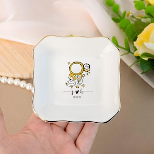 Personalized Ceramic Ring Dish, Wedding Gift, Engagement Ring Holder, Anniversary Gift, Custom Jewelry Tray for Her, Bridesmaid Gifts