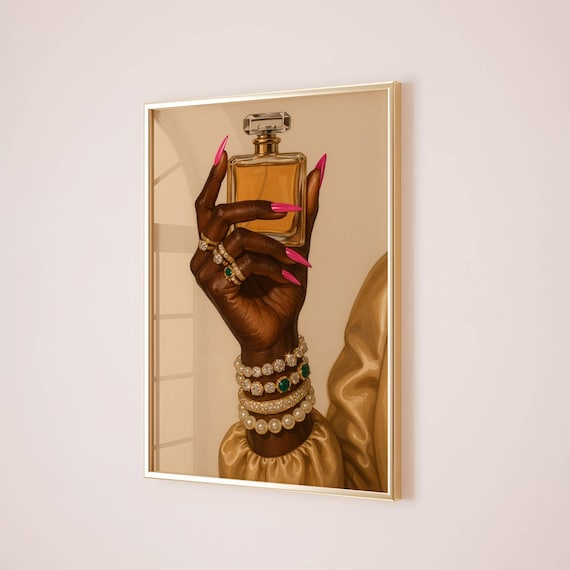 Luxury Black Woman Wall Art, Old Money Aesthetics, Fashion Black Woman Painting, Rich Black Girl Decor Glam Black Women, Luxurious Wall Arts
