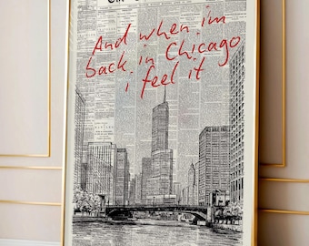 Benutzerdefinierte Retro Chicago Zeitungsdruck, Chicago City Line Kunstdruck, Bar Warenkorb Kunst, Typografie-Zitat-Druck, trendige Wandkunst, Digitaldruck