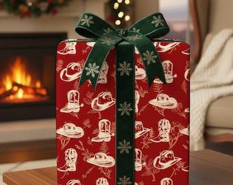 Western Cowboy Christmas Wrapping Paper, Cowboy Gift Wrap, Retro Country Christmas Wrapping Paper Rolls, Holiday Gift Wrap, Cowboy Wrapping