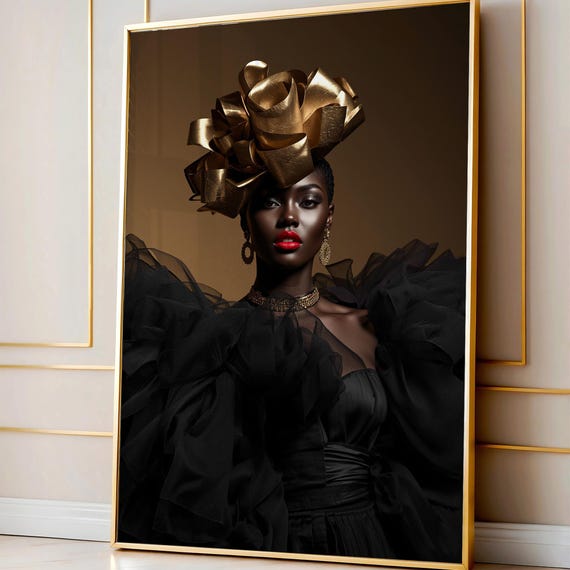 Black Woman Art, Urban Wall Art, Black Art Prints, Black Girl Wall Art, Afro Fashion Artwork, African American Art, Luxury Black Art Print