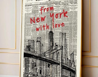 Benutzerdefinierte Retro New York Zeitungsdruck, New York City Kunstdruck, Bar Warenkorb Kunst, Typografie Zitat Druck, trendige Wandkunst, NYC Digitaldruck