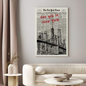 Custom Retro New York Newspaper Print, New York City Art Print, Bar Cart Art, Typography Quote Print, Trendy Wall Art, NYC Digital Print