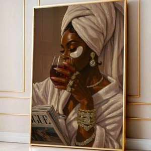 Luxury Black Woman Wall Art, Old Money Aesthetics, Stylish Black Woman Bathroom Wall Art Modern Fashionable Glamour Chic Illustration Decor