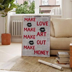 Retro Make love Make Art Newspaper Print Art, Trendy Wall Art, Dorm Room Decor, Typography Print, Modern Inspirational Poster, Digital Print