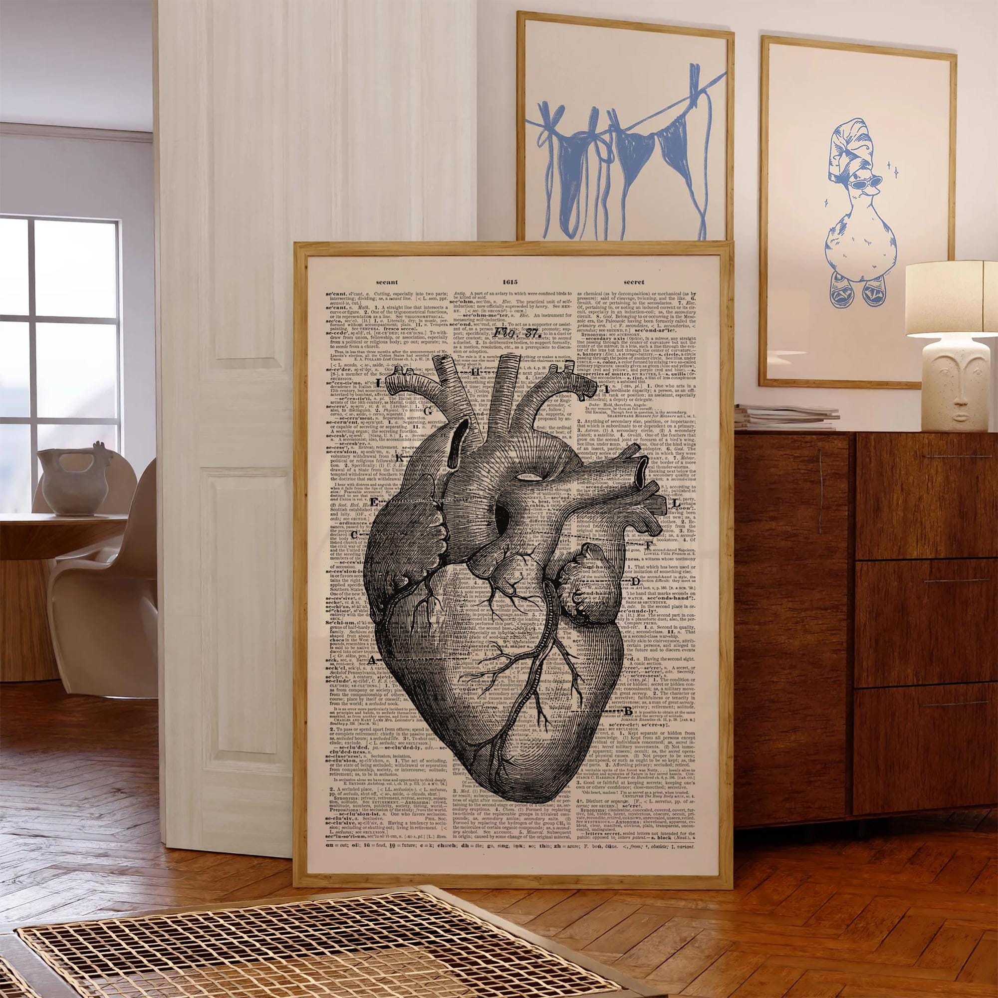 Heart Human Anatomy Art Print, Anatomical Heart Poster, Vintage ...