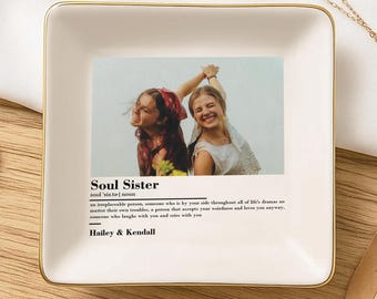 Personalized Bestie Photo Jewelry Dish: Ceramic Trinket Tray for Best Friend, Christmas Bestie Gifts