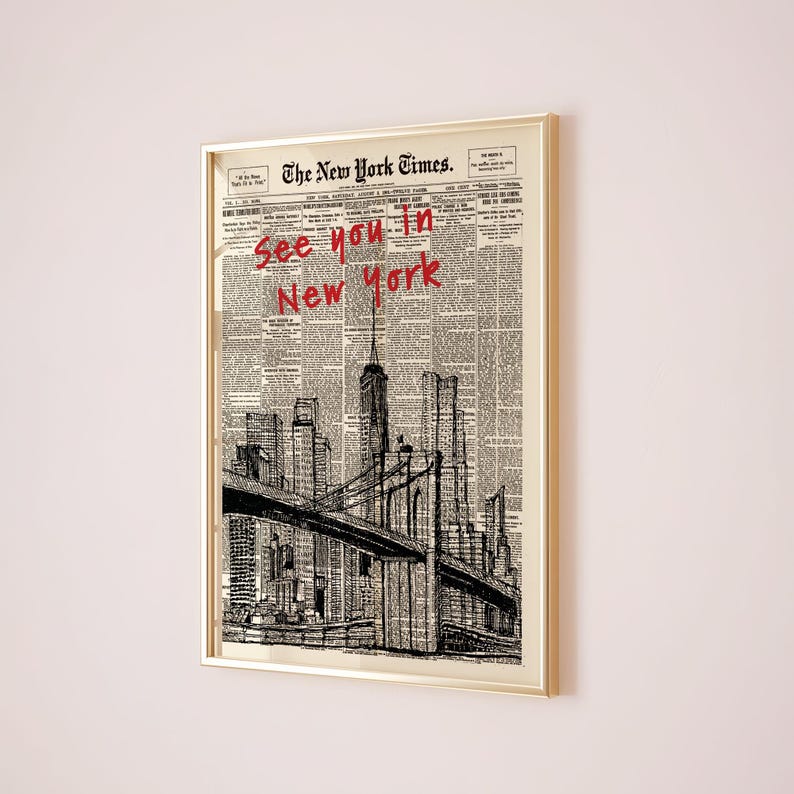 Custom Retro New York Newspaper Print, New York City Art Print, Bar Cart Art, Typography Quote Print, Trendy Wall Art, NYC Digital Print