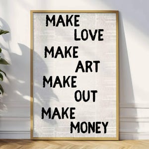 Retro Make love Make Art Newspaper Print Art, Trendy Wall Art, Dorm Room Decor, Typography Print, Modern Inspirational Poster, Digital Print