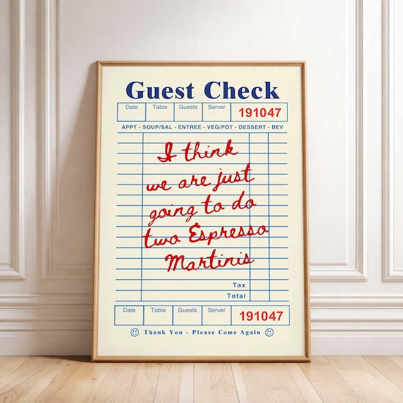 Personalized Espresso Martini Quote Wall Art, Custom Guest Check Poster, Cocktail Bar Cart Decor, Custom Guest Check Print