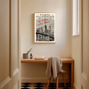 Custom Retro New York Newspaper Print, New York City Art Print, Bar Cart Art, Typography Quote Print, Trendy Wall Art, NYC Digital Print