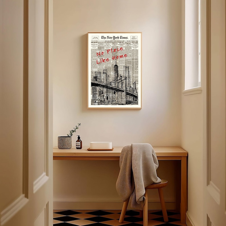 Custom Retro New York Newspaper Print, New York City Art Print, Bar Cart Art, Typography Quote Print, Trendy Wall Art, NYC Digital Print