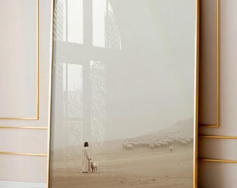 Christliche Wandkunst Treuer Hirte, Jesus verlässt die 99, minimalistische neutrale Malerei, christliches Dekor Trendy Bold Typografie Print Lds Art