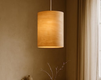 Birch Wood Pendant Light – Japandi Natural Ceiling Lamp for Kitchen, Dining or Entryway