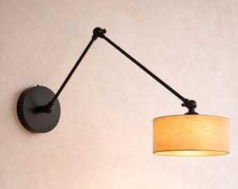 Birch Wood Wall Lamp with Swing Arm | Adjustable Scandinavian Wall Light