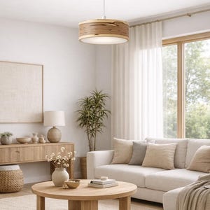 Handmade Walnut Wood Pendant Light – Scandinavian Style Ceiling Lamp image 19