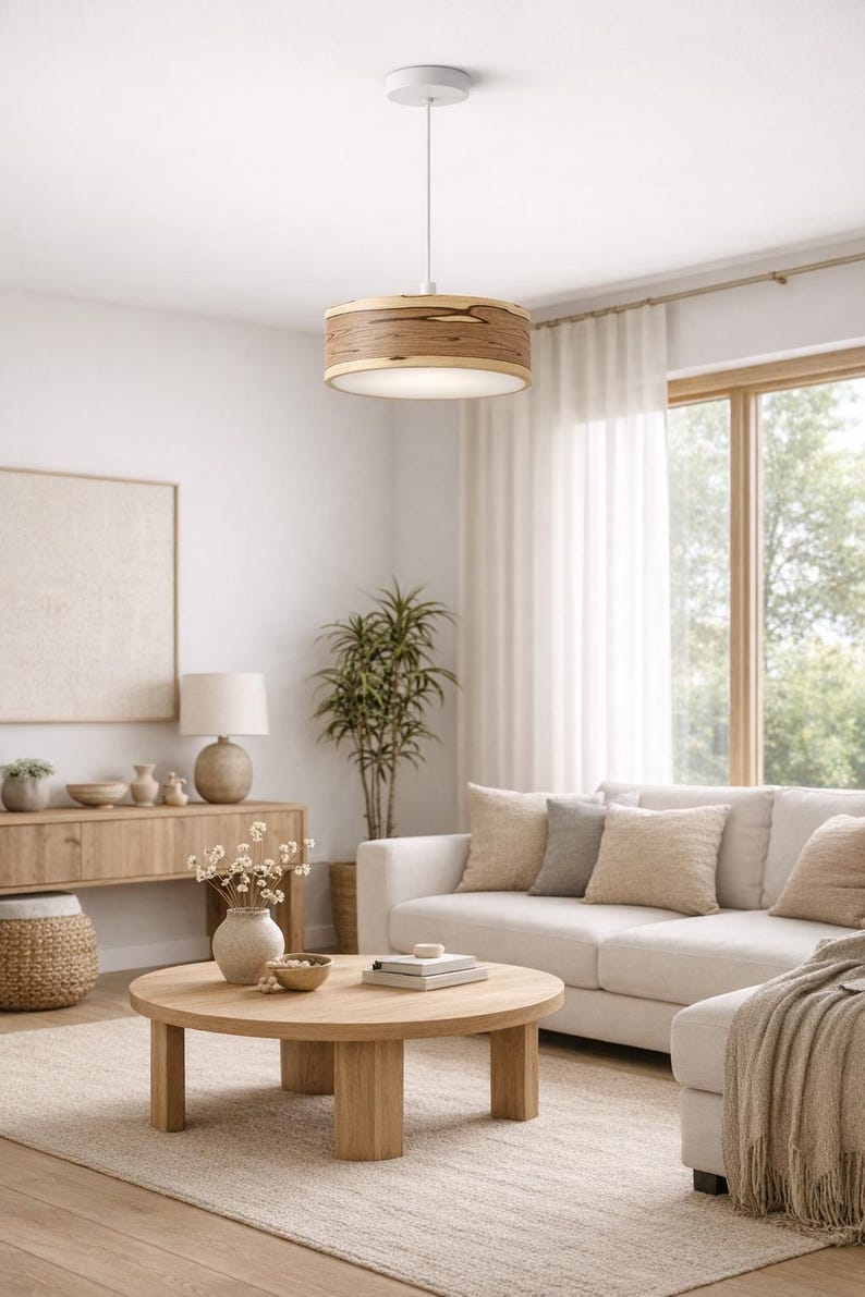 Handmade Walnut Wood Pendant Light – Scandinavian Style Ceiling Lamp image 19