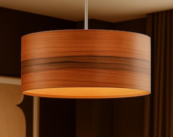 Natural Wood Pendant Light – Indian Applewood Veneer Lamp
