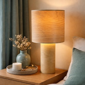 Japandi Table Lamp: Handmade Natural Wood Bedside Light image 8