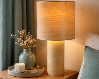 Japandi Table Lamp: Handmade Natural Wood Bedside Light