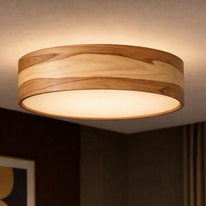 Modern Flush Mount Wood Lamp - Floating Ceiling Light, Handmade Scandinavian Design