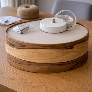 Handmade Walnut Wood Pendant Light – Scandinavian Style Ceiling Lamp image 2