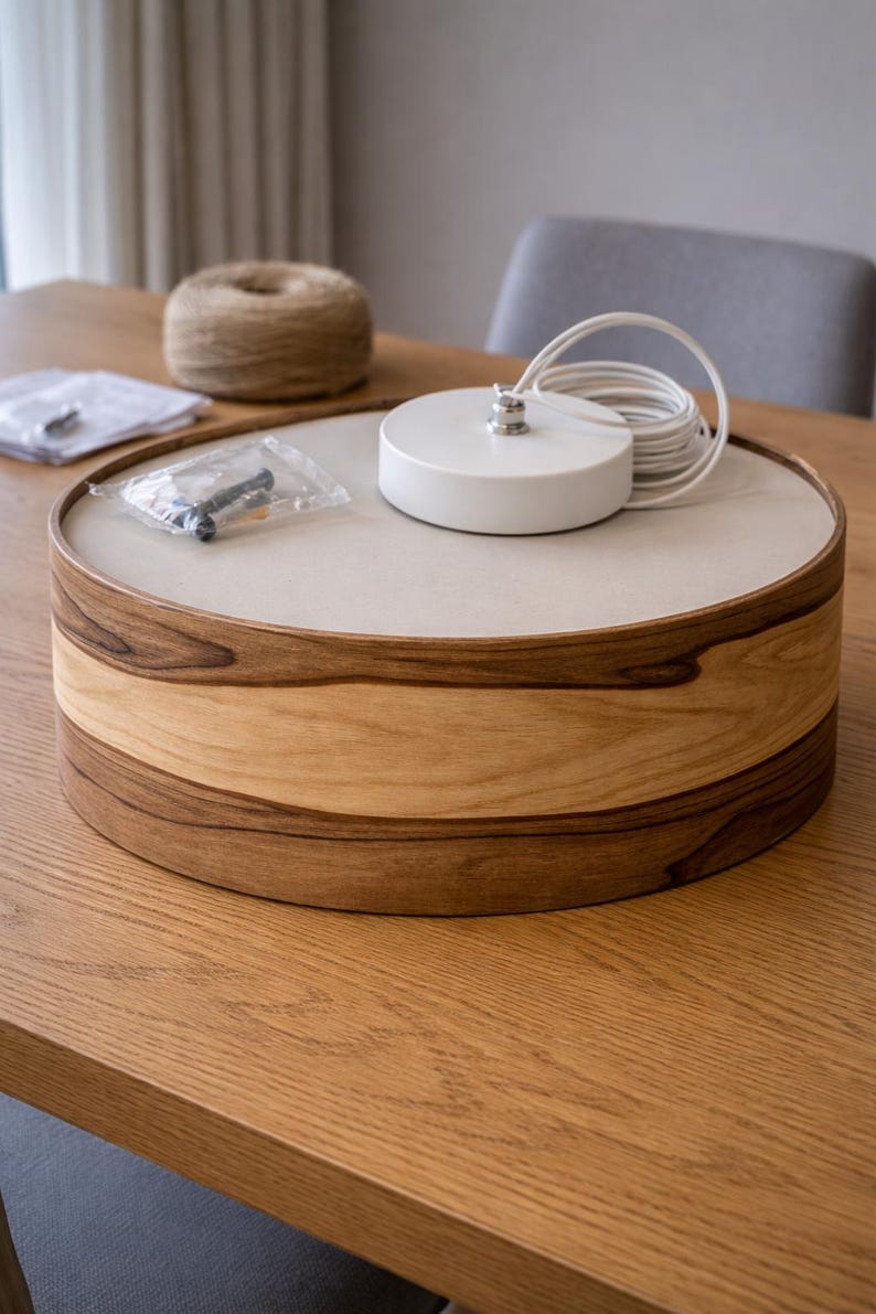 Handmade Walnut Wood Pendant Light – Scandinavian Style Ceiling Lamp image 2