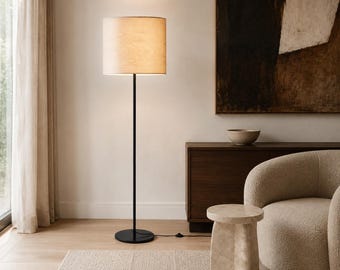 Organic Modern Floor Lamp with Natural Wood Veneer Shade for Living Room