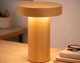 Oak Wood Table Lamp | Minimalist Desk & Bedside Lamp | Scandinavian Japandi Handmade Lighting