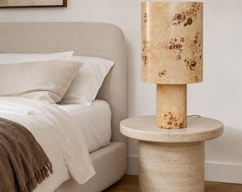Burl Poplar Table Lamp: Handmade Japandi Wood Bedside Light