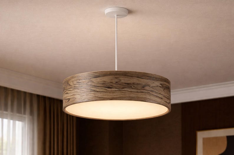 Handmade Walnut Wood Pendant Light – Scandinavian Style Ceiling Lamp Italian walnut
