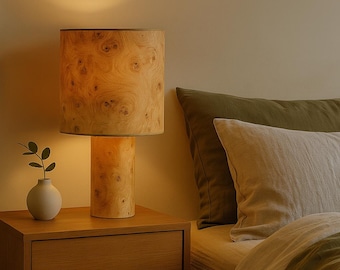 Burl Poplar Table Lamp: Handmade Japandi Wood Bedside Light