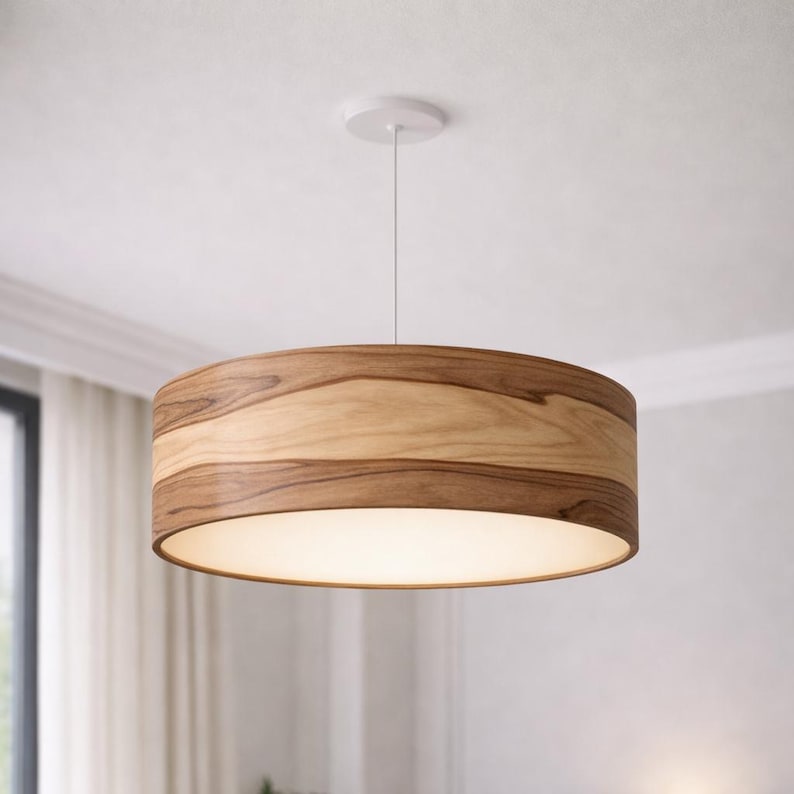 Handmade Walnut Wood Pendant Light – Scandinavian Style Ceiling Lamp image 1