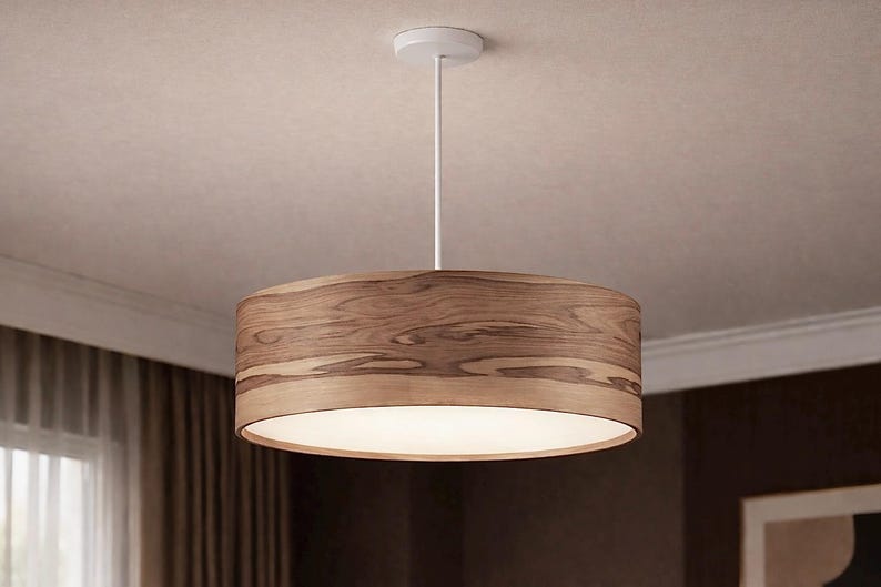 Handmade Walnut Wood Pendant Light – Scandinavian Style Ceiling Lamp image 20