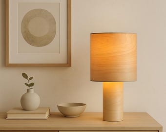 Japandi Table Lamp: Handmade Natural Wood Bedside Light