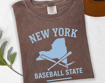 New York Baseball State T-Shirt, Vintage Sports Fan Tee, Retro Comfort Colors Baseball