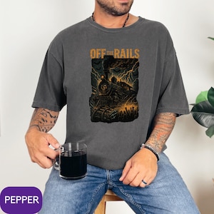 Off the Rails Comfort Colors® T-Shirt, Gothic Vintage Rock Tee, Dark Aesthetic Metalcore Shirt, Halloween Rocker Shirt, Grunge Graphic Tee