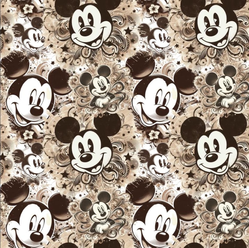 Retro Color Mickey Pattern Cotton Fabric, 100% Cotton Fabric, Sold by ...
