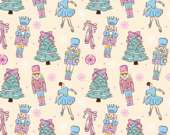 Nutcracker-Christmas pattern cotton fabric, 100% cotton fabric, sold by half yard, DIY fabric