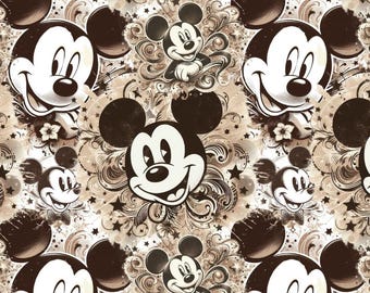 Retro color Mickey pattern cotton fabric, 100% cotton fabric, sold by half yard, DIY fabric