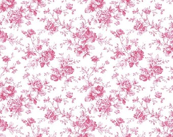 Pink-French-Toile-De-Jouy Floral pattern cotton fabric, 100% cotton fabric, sold by half yard, DIY fabric