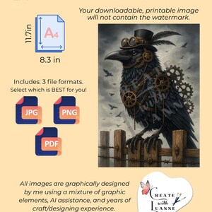 Obsidian Gearcrow Steampunk Raven, A4 Single Printable, Decoupage Image ...