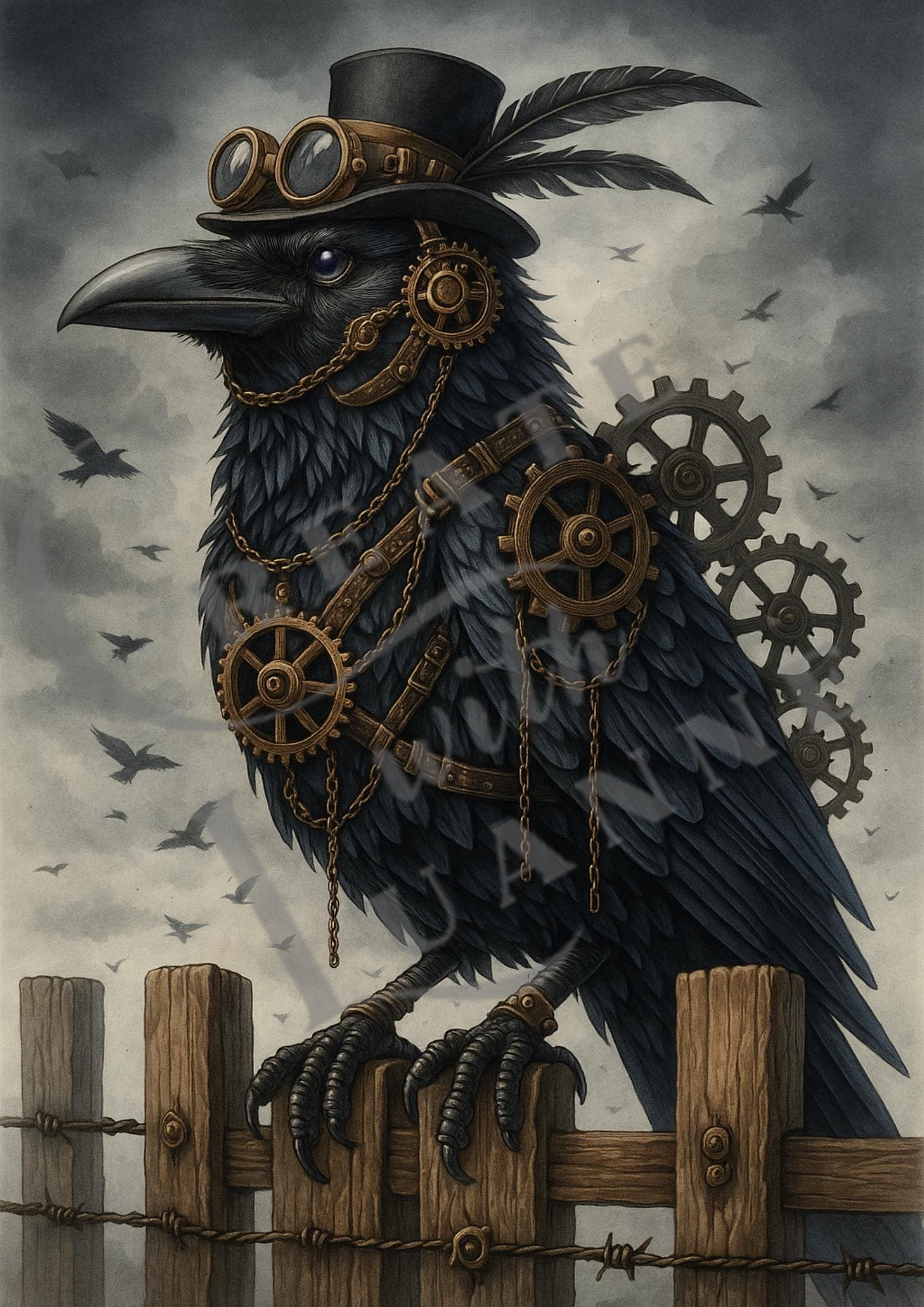 Obsidian Gearcrow Steampunk Raven, A4 Single Printable, Decoupage Image ...
