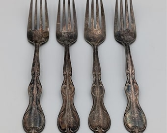 VTG Victor Silver Co Rochelle IS Silverplate Dinner Forks Set of 4 1946 7.25"